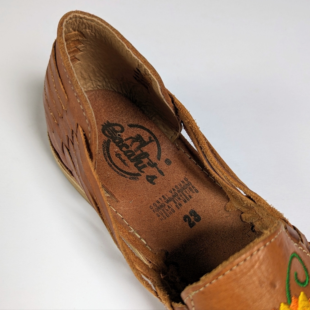 🇲🇽 Cacahi's Leather Huaraches With Sunflower Design Made In Mexico - Picture 11 of 12